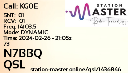 QSL Card for N7BBQ QSO with KG0E