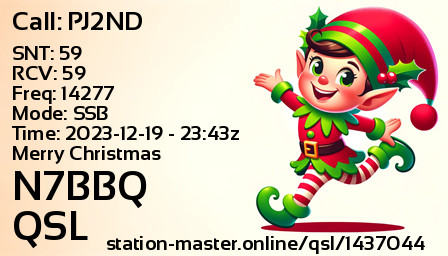 QSL Card for N7BBQ QSO with PJ2ND