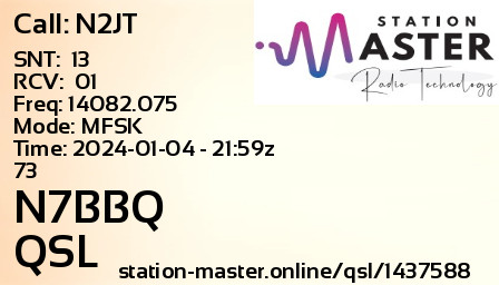 QSL Card for N7BBQ QSO with N2JT