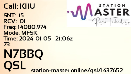 QSL Card for N7BBQ QSO with KI1U