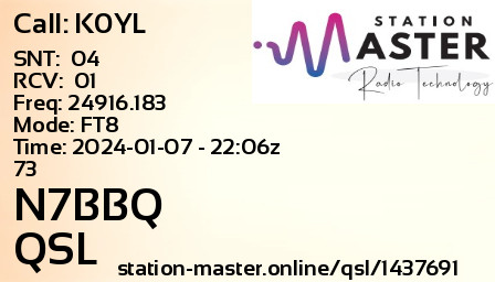 QSL Card for N7BBQ QSO with K0YL