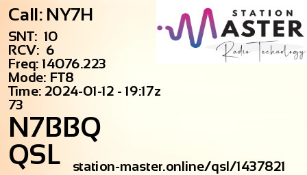 QSL Card for N7BBQ QSO with NY7H