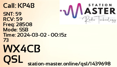 QSL Card for WX4CB QSO with KP4B