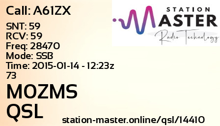 QSL Card for M0ZMS QSO with A61ZX
