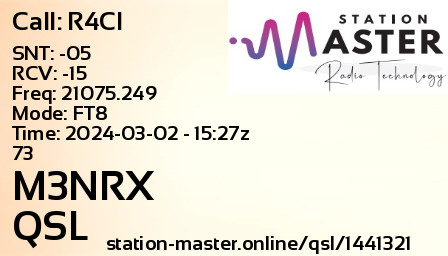 QSL Card for M3NRX QSO with R4CI