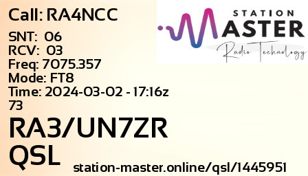 QSL Card for RA3/UN7ZR QSO with RA4NCC