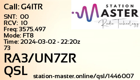 QSL Card for RA3/UN7ZR QSO with G4ITR