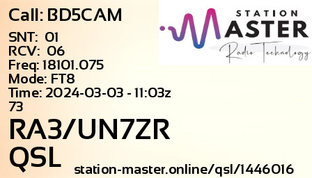QSL Card for RA3/UN7ZR QSO with BD5CAM