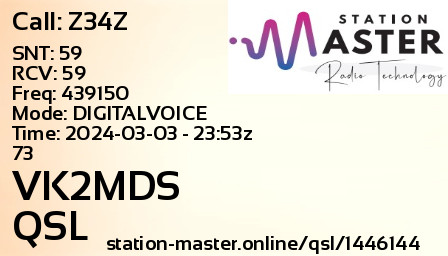 QSL Card for VK2MDS QSO with Z34Z