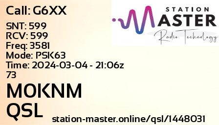 QSL Card for M0KNM QSO with G6XX