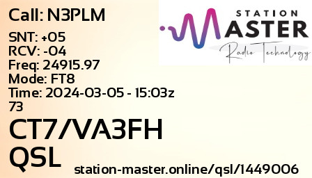 QSL Card for CT7/VA3FH QSO with N3PLM