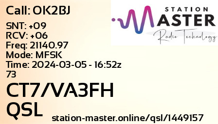QSL Card for CT7/VA3FH QSO with OK2BJ