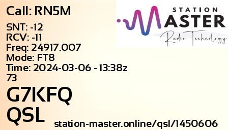 QSL Card for G7KFQ QSO with RN5M