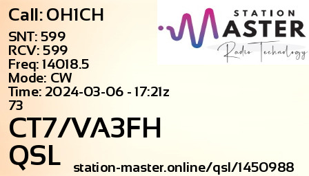QSL Card for CT7/VA3FH QSO with OH1CH