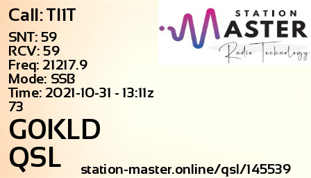 QSL Card for G0KLD QSO with TI1T