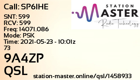 QSL Card for 9A4ZP QSO with SP6IHE