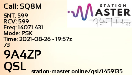 QSL Card for 9A4ZP QSO with SQ8M