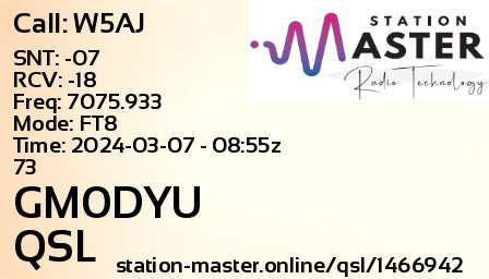 QSL Card for GM0DYU QSO with W5AJ