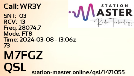 QSL Card for M7FGZ QSO with WR3Y