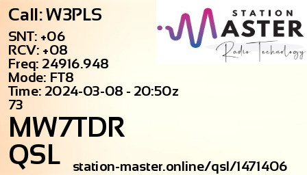 QSL Card for MW7TDR QSO with W3PLS