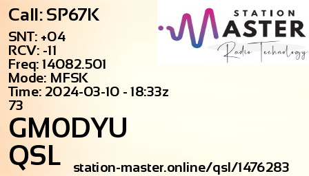 QSL Card for GM0DYU QSO with SP67K