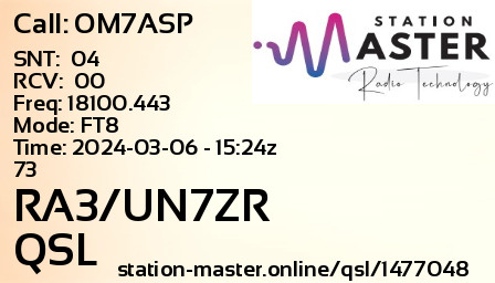 QSL Card for RA3/UN7ZR QSO with OM7ASP