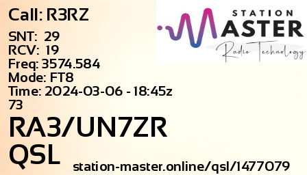 QSL Card for RA3/UN7ZR QSO with R3RZ