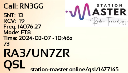 QSL Card for RA3/UN7ZR QSO with RN3GG