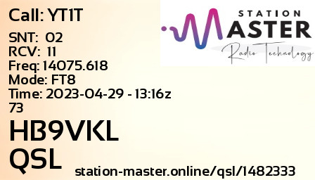 QSL Card for HB9VKL QSO with YT1T