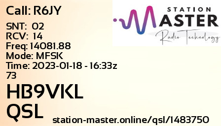 QSL Card for HB9VKL QSO with R6JY
