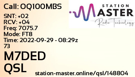 QSL Card for M7DED QSO with OQ100MBS