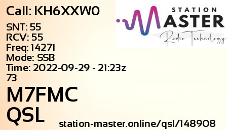 QSL Card for M7FMC QSO with KH6XXW0