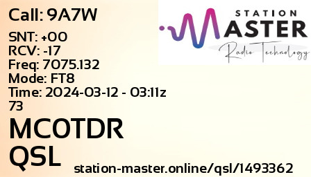 QSL Card for MC0TDR QSO with 9A7W
