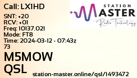 QSL Card for M5MOW QSO with LX1HD