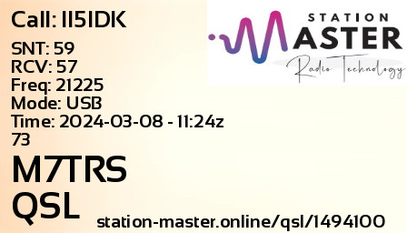 QSL Card for M7TRS QSO with II5IDK