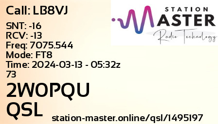 QSL Card for 2W0PQU QSO with LB8VJ