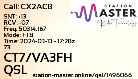 QSL Card for CT7/VA3FH QSO with CX2ACB