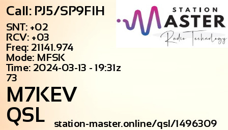 QSL Card for M7KEV QSO with PJ5/SP9FIH