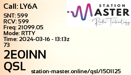QSL Card for 2E0INN QSO with LY6A