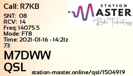 QSL Card for M7DWW QSO with R7KB