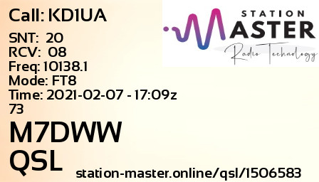 QSL Card for M7DWW QSO with KD1UA