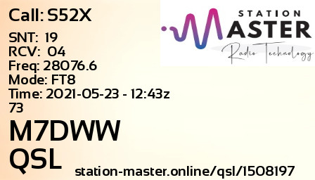 QSL Card for M7DWW QSO with S52X