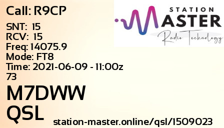 QSL Card for M7DWW QSO with R9CP