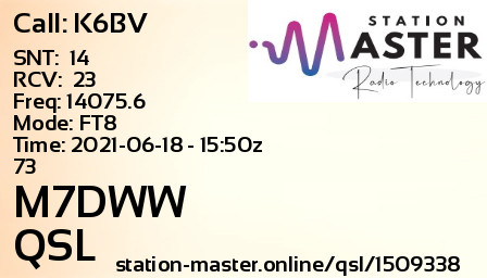 QSL Card for M7DWW QSO with K6BV