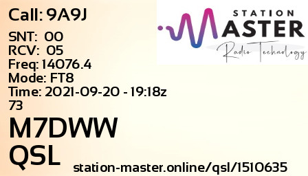 QSL Card for M7DWW QSO with 9A9J