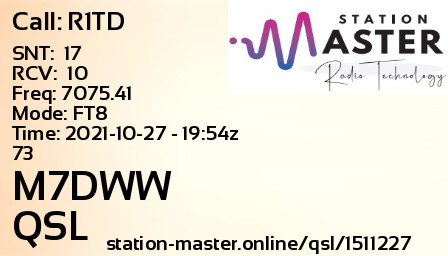 QSL Card for M7DWW QSO with R1TD
