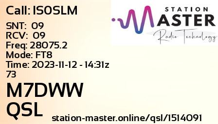 QSL Card for M7DWW QSO with IS0SLM