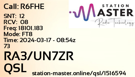 QSL Card for RA3/UN7ZR QSO with R6FHE