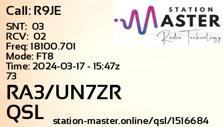 QSL Card for RA3/UN7ZR QSO with R9JE