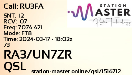 QSL Card for RA3/UN7ZR QSO with RU3FA